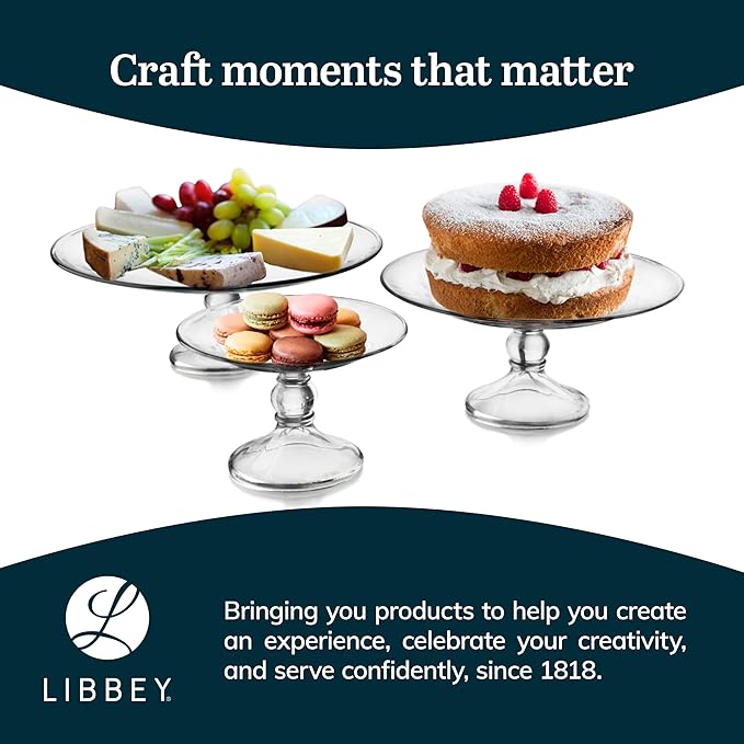 Libbey Selene 3 Tier Serving Stand Set, Elegant, Curvy Style Glass Dessert Stand, Dishwasher Safe 3 Tiered Dessert Stand for Fruit and Candy bowls