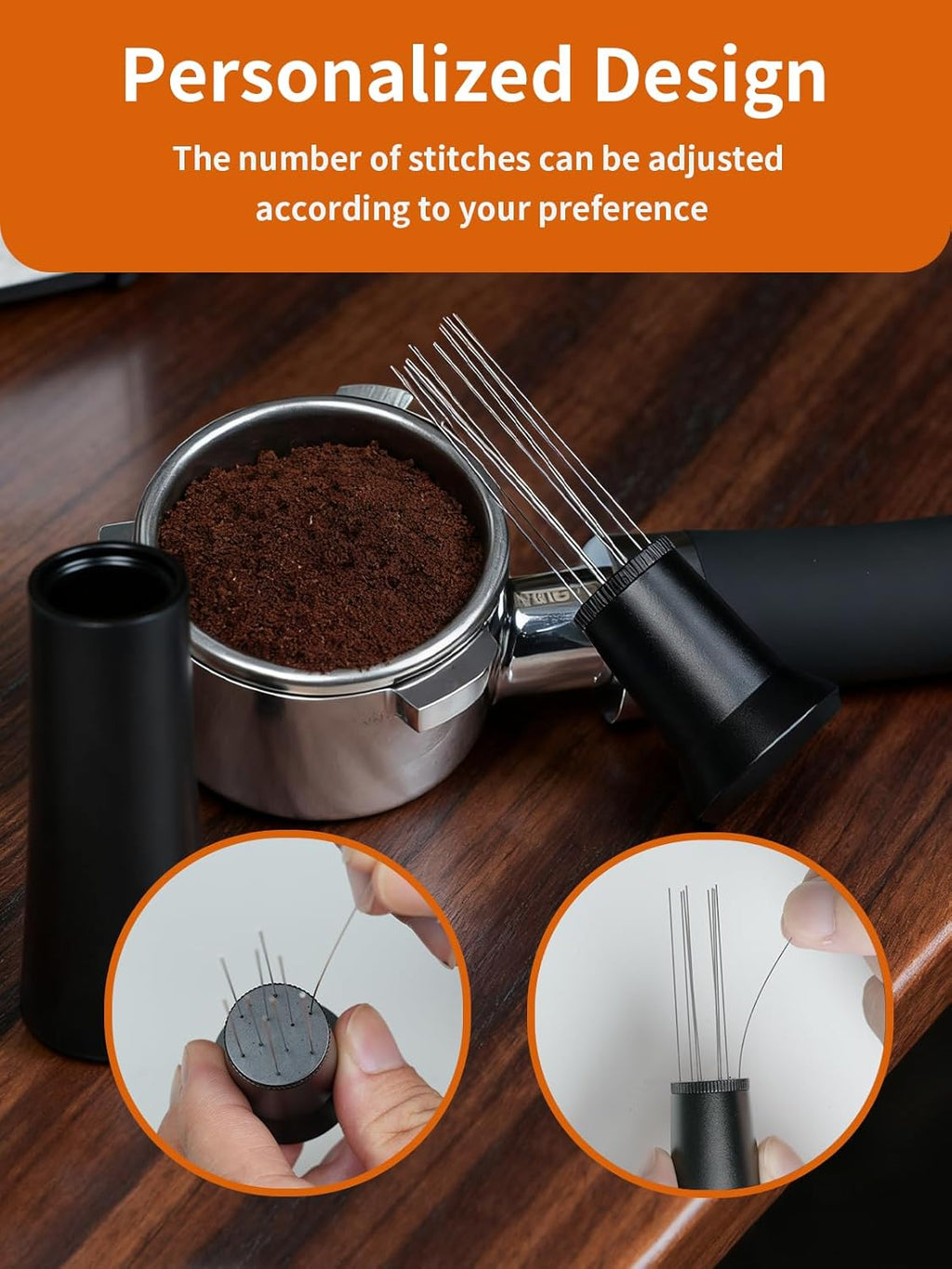 WDT Tool Espresso Distribution Tool with 10 x 0.25mm Stainless Steel Needles, Espresso Machine Accessories with 10 Extra 0.4mm Needles, Aluminum Alloy Handle Stand with Hide Brush for Barista