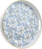 Round Serving Tray with Handles, Coffee Table Tray for Ottoman, Organizer Vanity Tray for Living Room, Outdoor Tray for Patio Entertaining, Serving Breakfast Kitchen Platter LEE33BLH