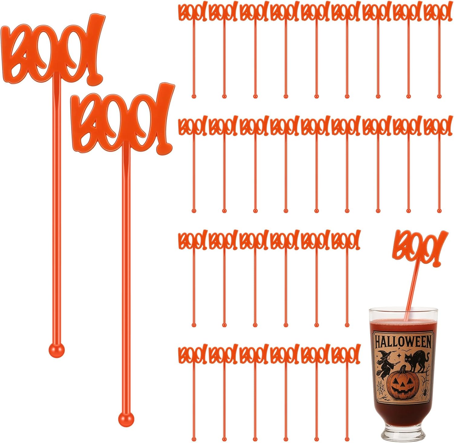 30 Pcs Halloween Swizzle Sticks Plastic Coffee and Cocktail Stirrers Fall Thanksgiving Drink Stirrers Cocktail Mixers for Halloween Fall Autumn Party Tea Coffee Bar Decoration(Boo)
