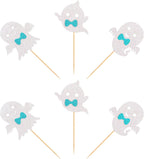 24Pcs Ghost Cupcake Toppers - Bule Halloween, Bule and White Halloween Birthday Decorations, Bule Halloween Baby Shower Decor, Ghost Decorations, Halloween Gender Reveal Decorations