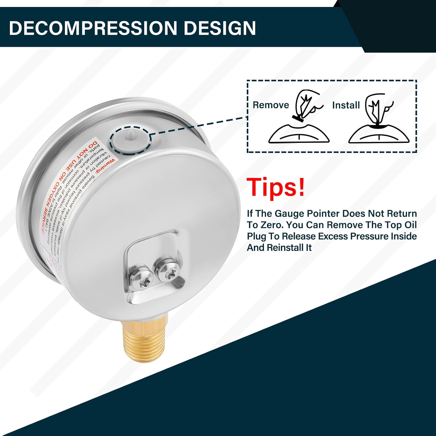 MEASUREMAN 2-1/2inch Dial Size, Liquid Filled Hydraulic Pressure Gauge, 0-5000psi/kpa, 304 Stainless Steel Case, 1/4inchNPT Lower Mount