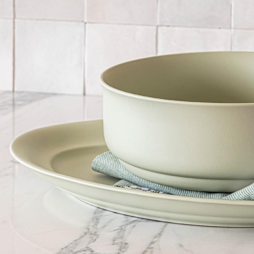 over&back Rim Stoneware Serving Platter - Elegant 1-Piece Oval Serving Platter to Complete Your Kitchen Set - 16" L x 10.8" W Semi-Matte Sage