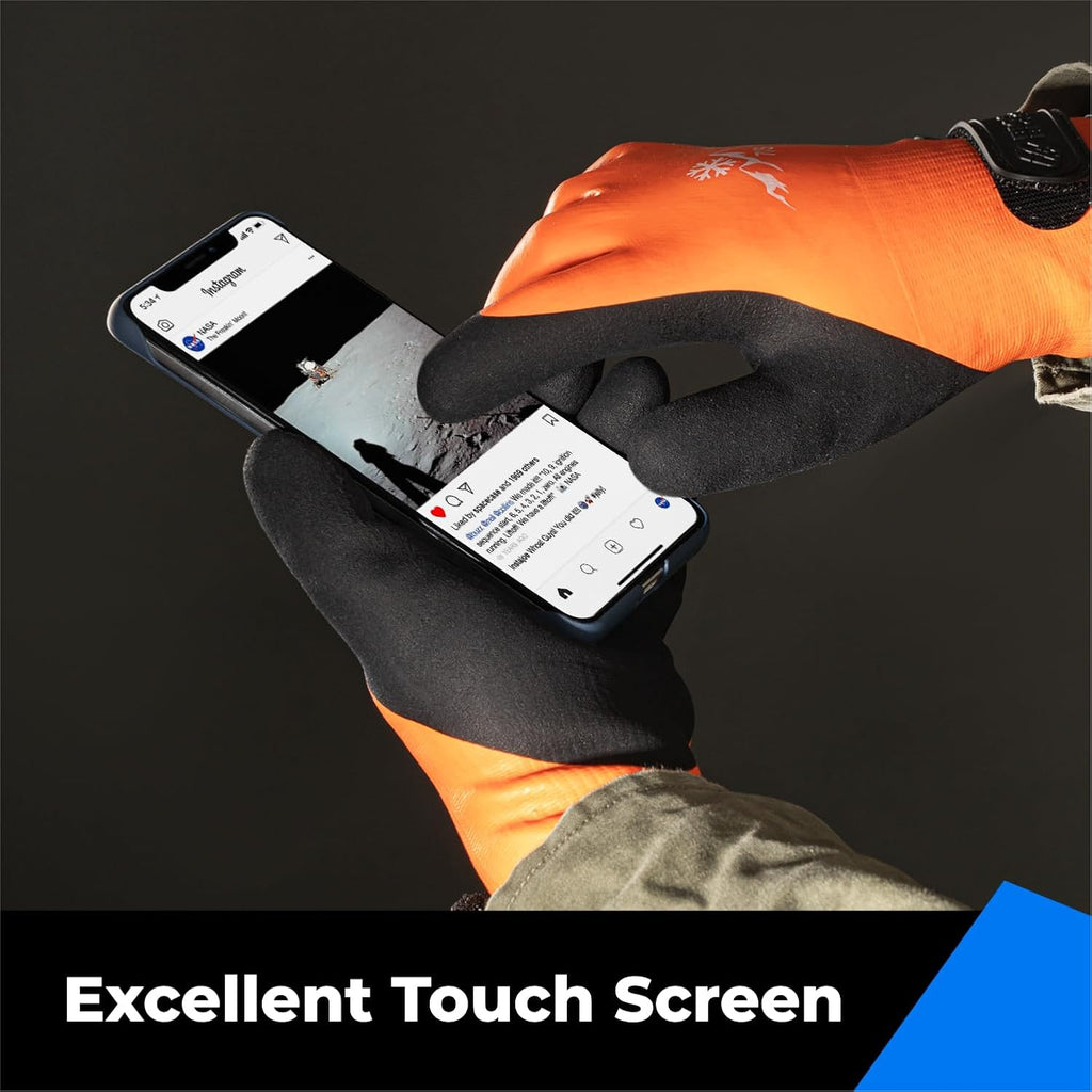 toolant 100% Waterproof Gloves Bulk Pack, 3 Pairs, Winter Work Gloves for Cold Temperature, Touchsreen, Warm Gloves for Freezer, Fishing and Gardening, With Grip, Orange, XX-Large
