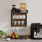YINMIT Coffee Mug Holder with 12 Hooks, Coffee Cup Holder Wall Mounted with Top Shelf, Mug Organizer for Home Kitchen, Brown