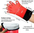 Walfos Silicone BBQ Gloves - Heat Resistant Grilling Gloves, Premium Non-Slip Kitchen Silicone Oven Mitt with Protective Cotton Layer Inside, Waterproof, Great for Grilling, Kitchen and Cooking, Red