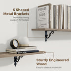 RICHFOCUS Floating Shelves for Wall Decor, 47.3W x 8D Shelves Set of 2, 8 Inch Deep Rustic Wood Shelves Wall Mounted with Brackets, Long Floating Shelves for Living Room Bedroom Kitchen, Grey