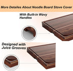 Acacia Noodle Board Stove Cover with Wavy Handles, Wooden Stove Top Cover for Gas Burners & Electric Stove, Stovetop Cutting Board with Juice Grooves, Serving Tray 30"L x 22"W x 2.5"H