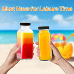 3 Pack 8oz Glass Juice Bottles with Lids, 250ml Reusable Glass Juicing Bottles, Square Drinking Jars Drink Containers with Caps for Water, Milk, Ginger, Kombucha, Beverages