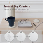 Instant Dry Stone Absorbent Diatomite Coaster Set of 6 for Drinks Wine Coffee, Modern Unique Cup Diatomaceous Earth Coasters for Coffee Table Office Desk, White