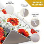 Poppy Dish Drying Mat 18x24 inch for Kitchen Vintage Red Orange Floral Dish Drying Pad Oil Painting Flower Dish Drainer Mats Absorbent Microfiber Protector for Countertop Coffee Bar