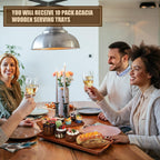 10 Pack Solid Wood Serving Trays 16.7 x 6.4 Inch Acacia Wooden Server Platter Rectangular Charcuterie Boards with Grooved Handle for Home Room Coffee Cheese Appetizer Table Farmhouse Serving Decor