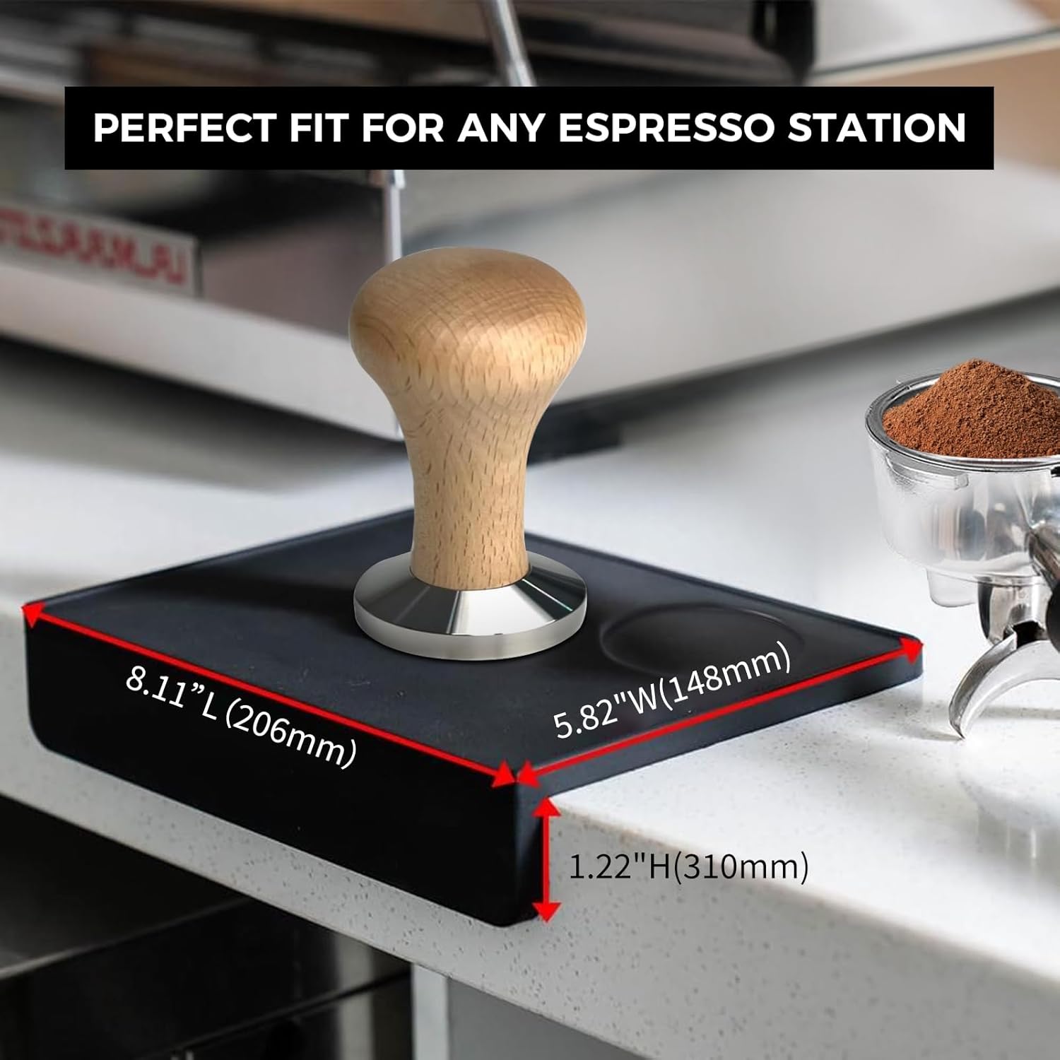 CHULUX Coffee Tamper Mat for Espresso, Silicone Tamping Pad, Anti-Slip Corner Mat, Barista Portafilter Holder, Espresso Machine Accessories Tamping Station, Heat Resistant, Black