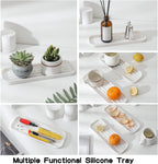 Silicone Kitchen Sink Organizer Tray for Multiple Usage,Eco-Friendly Sponges Holder for Kitchen Bathroom Counter or Sink,Dish Soap Dispenser,Scrubber,Bottle,Cup (White, 12"×4")