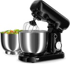 Stand Mixer with 3QT+3.5QT Dual Bowls, 10-Speed Electric 300W Food Mixer - Includes Egg Whisk, Dough Hook & Flat Beater for Home Baking & Daily Cooking (Black)