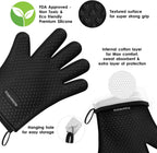 KITCHEN PERFECTION XL Silicone Smoker Oven Gloves -Extreme Heat Resistant BBQ Gloves -Handle Hot Food Right on Your Grill Fryer & Pit | Waterproof Oven Mitts Grill Gloves |Superior Value Set+3 Bonuses