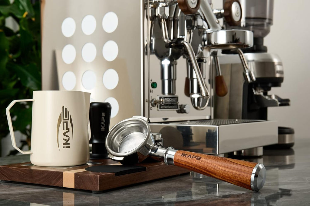 IKAPE Coffee Products, E61 Bottomless Naked Portafilter Compatible with E61, Flair 58, ECM, Rocket, Sanremo, Synesso, Slayer, VBM Coffee Machines (Included 18g Capacity Filter Basket)