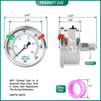 0-300PSI Stainless Steel Liquid Filled Pressure Gauge, 2.5" Dial Size, 1/4" NPT 316 Stainless Steel Joint, Back Mount, for Tube, Water Pump, Gas, Liquid (with Range Mark Pointer)