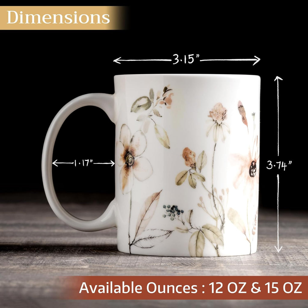 Maison d' Hermine Coffee Mug with Handles Fine Bone China Mugs Pack of One Tea Cups for Hot Beverages Cappuccino Latte Home Office Perfect for Gift (Ice Florals - Romantic Morning, 12 Ounce)