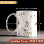 Maison d' Hermine Coffee Mug with Handles Fine Bone China Mugs Pack of One Tea Cups for Hot Beverages Cappuccino Latte Home Office Perfect for Gift (Ice Florals - Romantic Morning, 12 Ounce)