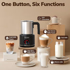 Large Electric Milk Frother and Steamer, 16.9oz/500ml Milk Steamer and Frother for Latte or Hot Chocolate, Dishwasher Safe, 6 Functions, Enjoy Perfect Milk Froth in 2 Min (Black-Stainless Steel)