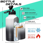 64OZ Stainless Steel Water Bottle with Paracord Handle, Straw/Spout Lid, Half Gallon Vacuum Insulated Water Flask Jug, Leak-Proof Large Sports Jug for Biking Travel Camping