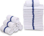 GOLD TEXTILES New Cotton Blend White Restaurant Bar Mops Kitchen Towels (36, Blue Stripe)