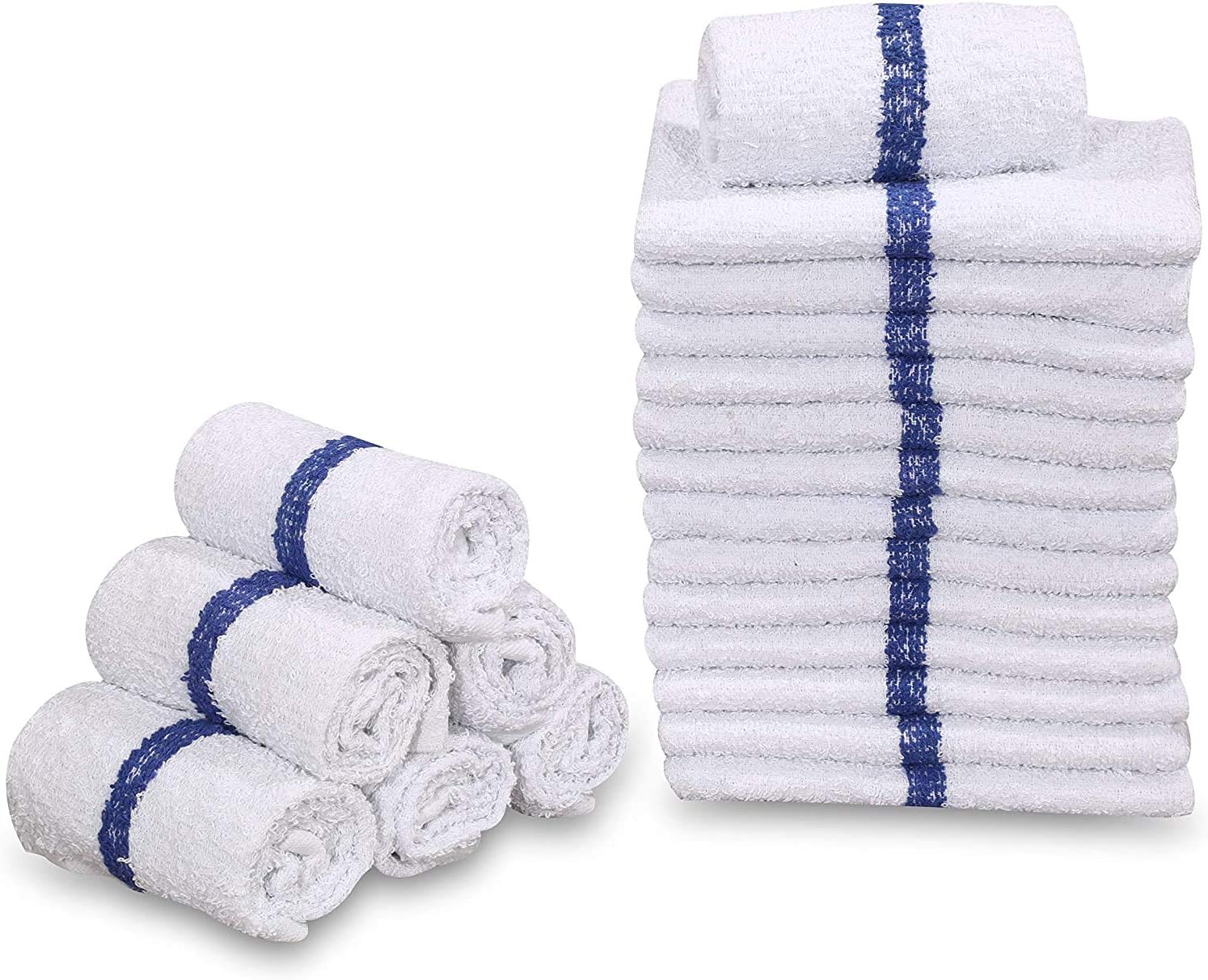 GOLD TEXTILES New Cotton Blend White Restaurant Bar Mops Kitchen Towels (36, Blue Stripe)