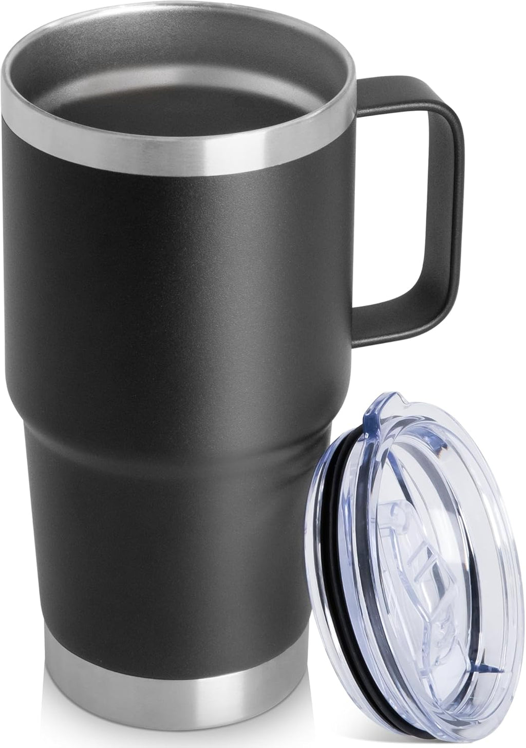 HASLE OUTFITTERS 20oz Tumbler with Lid, Stainless Steel Tumbler with Handle, Metal Insulated Travel Coffee Mug with Handle, Double Wall Vacuum Spill Proof Tumbler Cup, Black 1 Pack