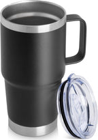 HASLE OUTFITTERS 20oz Tumbler with Lid, Stainless Steel Tumbler with Handle, Metal Insulated Travel Coffee Mug with Handle, Double Wall Vacuum Spill Proof Tumbler Cup, Black 1 Pack
