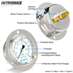 MEANLIN MEASURE 0~10Psi Liquid Filled Pressure Gauge Front Flange Panel Mount, 1/4" NPT 2.5" FACE DIAL Stainless Steel Case with Phillips Screw and Nut, +/-3-2-3%