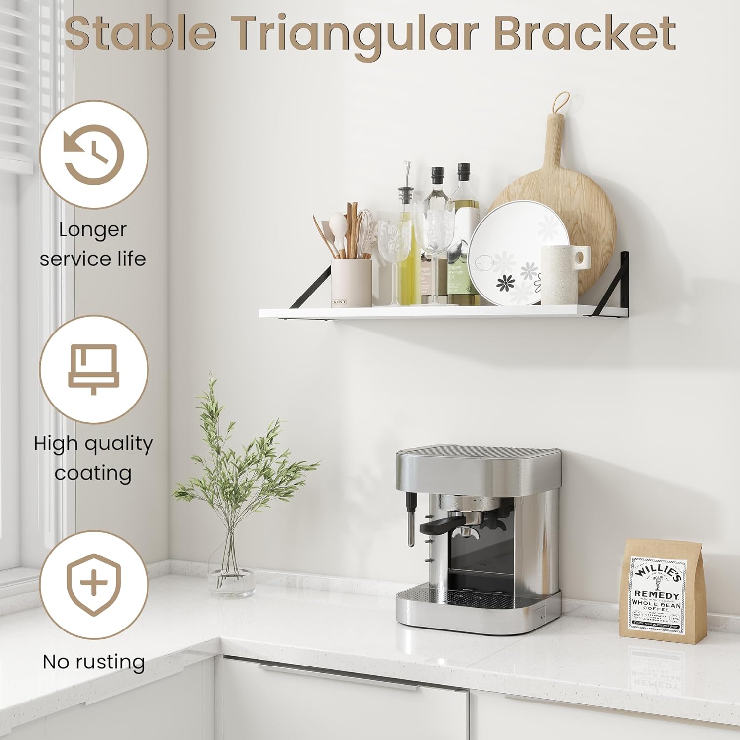 Dreamland Floating Shelves for Wall, 12 Inch Deep Floating Shelves Set of 2, 30W x 12D Large Wall Shelf with Sturdy Metal Brackets for Living Room, Bathroom, Bedroom and Kitchen, White