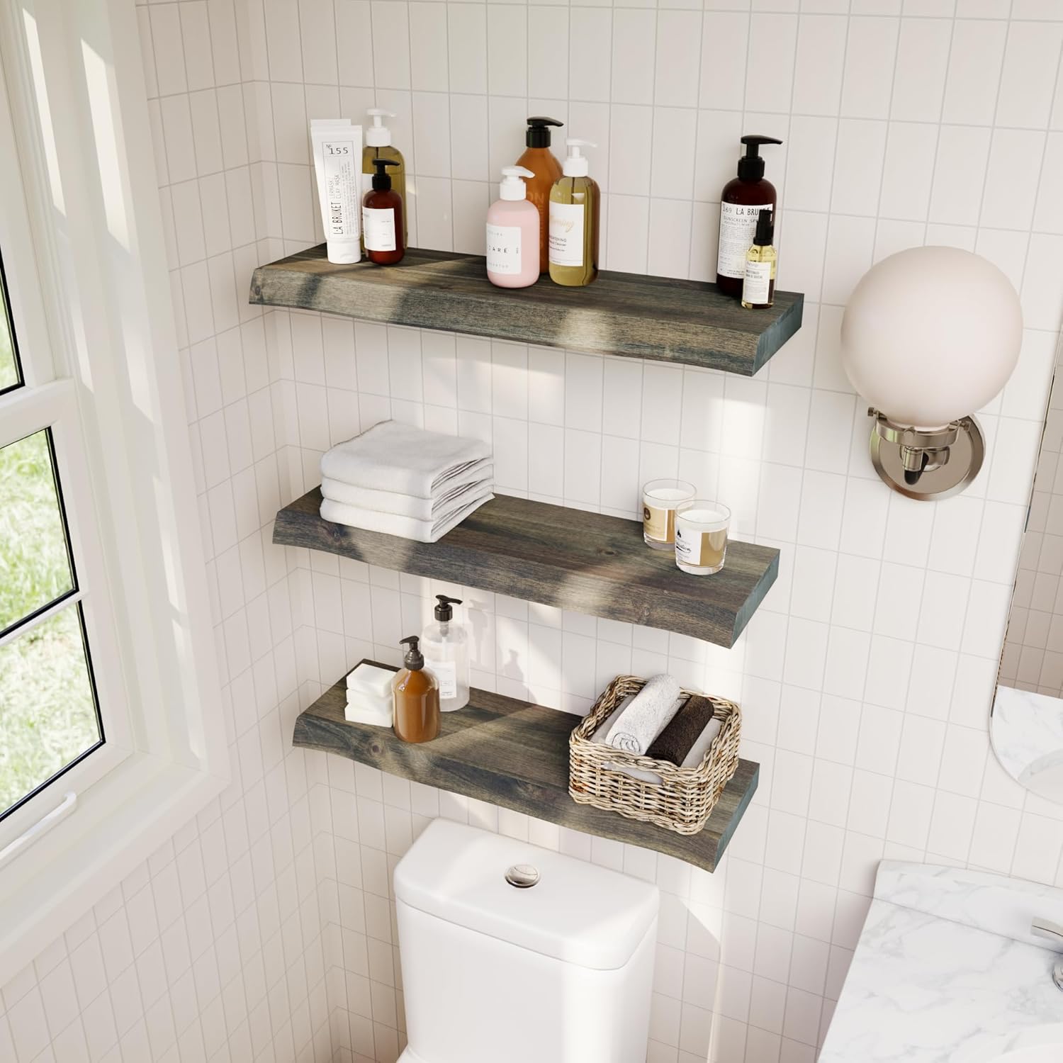 24" Acacia Live Edge Floating Shelves Set of 2 - Wall Mounted Wooden Shelf for Stylish Home Décor - Mocha Color 24x7.5x1.5 Inches