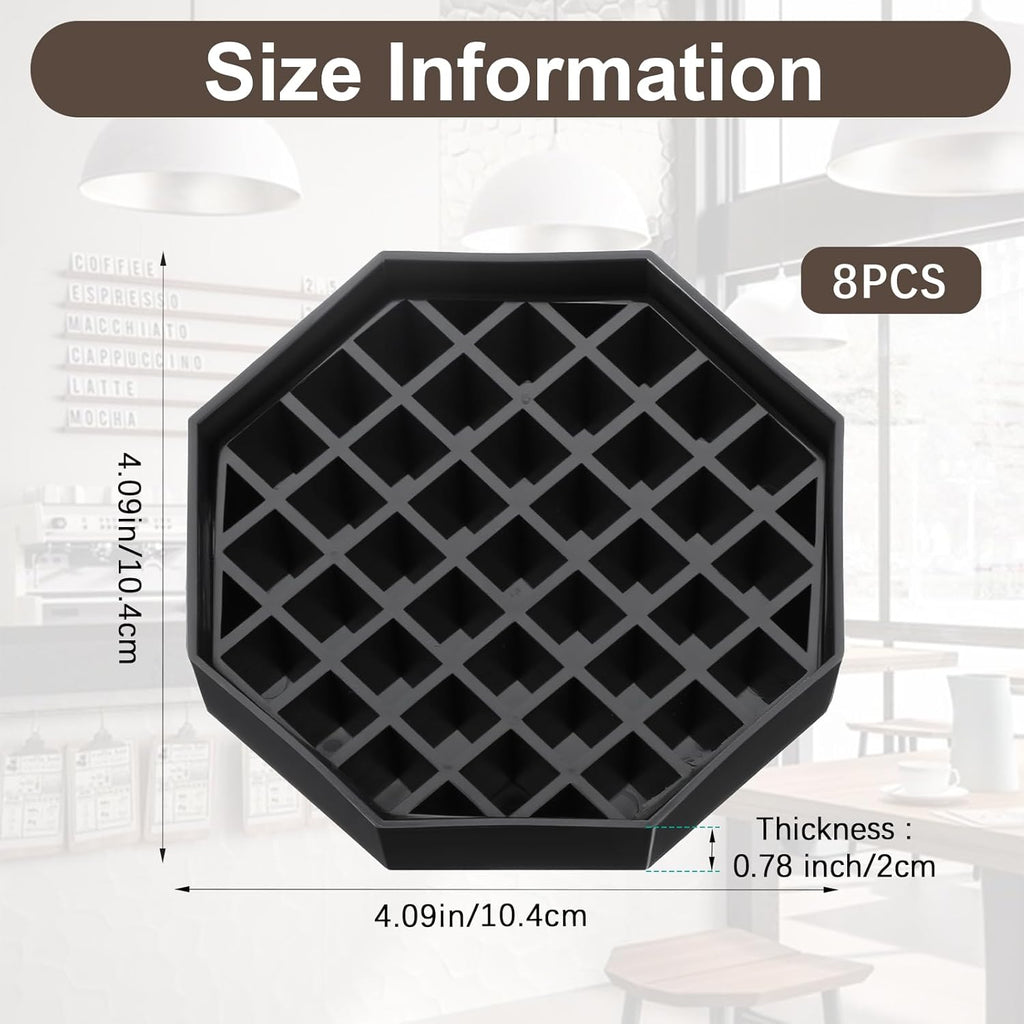 8 Pcs 4 Inch Coffee Drip Tray Countertop Trays Black Plastic Octagon Coffee Drip Coaster with Honeycomb Grid for Drink Dispenser Tea Wine Beverage