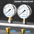 MEANLIN MEASURE 0~400Psi Stainless Steel 1/4" NPT 2.5" FACE DIAL Liquid Filled Pressure Gauge WOG Water Oil Air Lower Mount, with 1/4" x 1/2" NPT and 1/4" x 3/8" NPT Hex Bushing