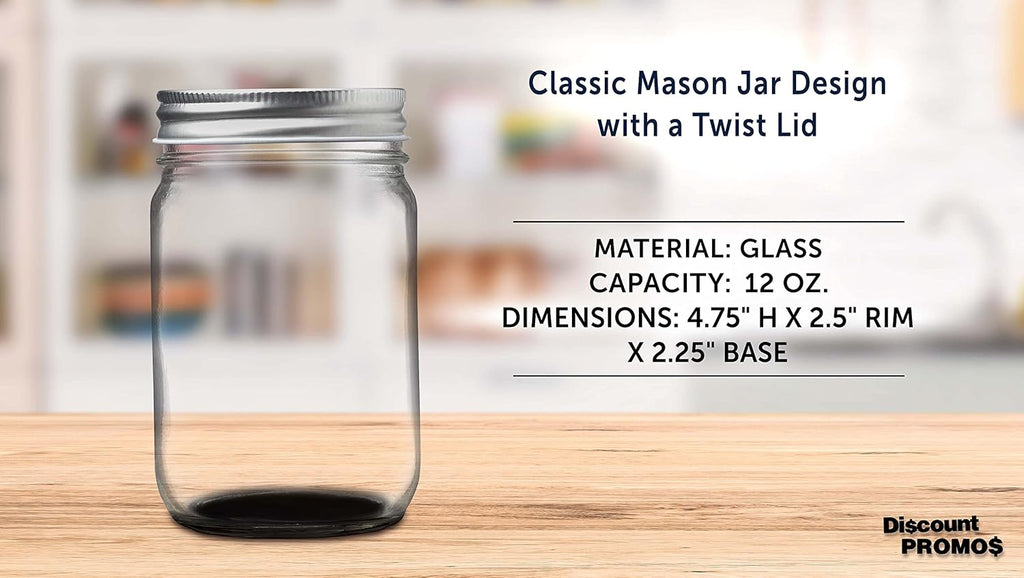 DISCOUNT PROMOS 10 Decorating Mason Jars Set, 12 oz. - Canning, Aluminum Lid - Black