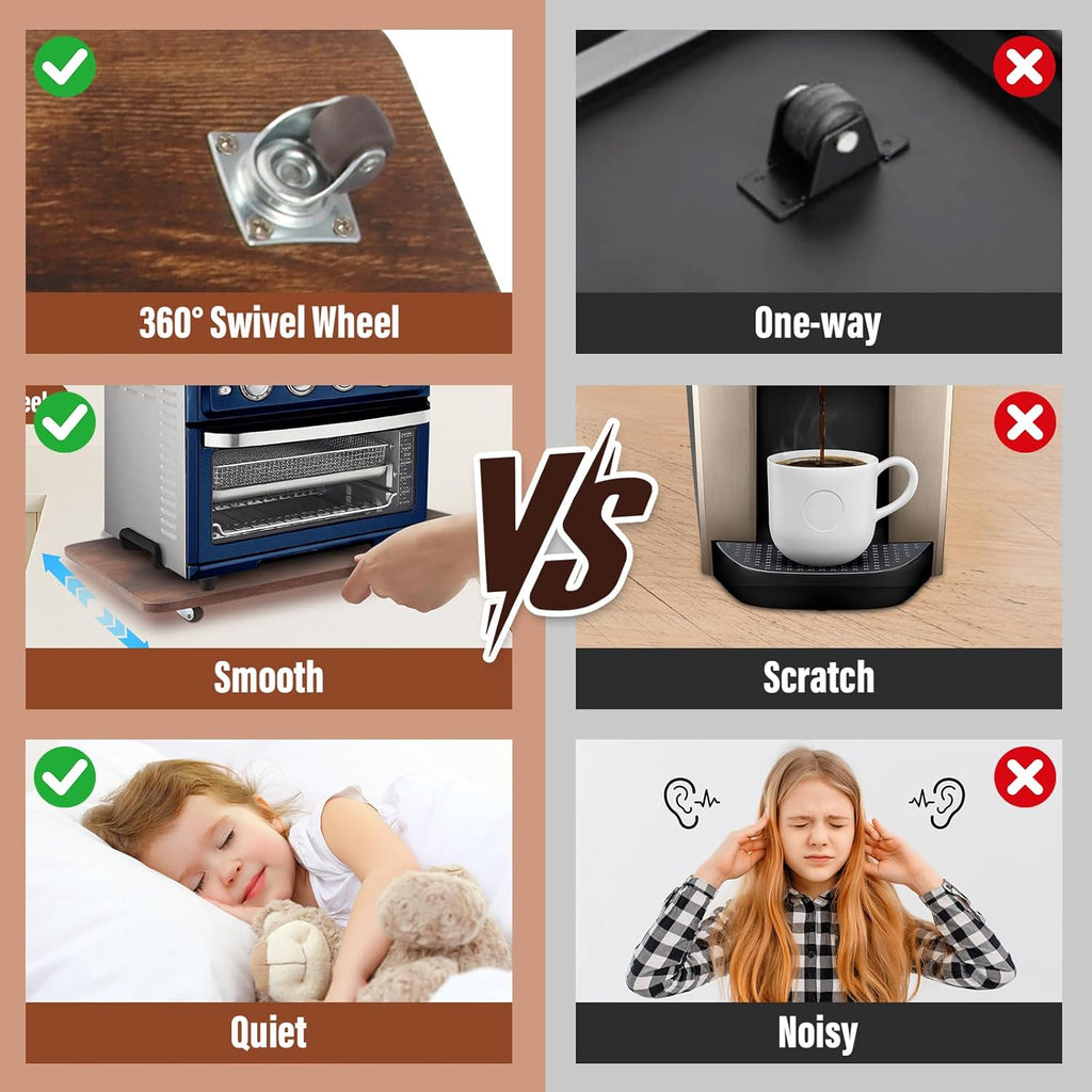 360° Appliance Slider Sliding Tray, Coffee Maker Rolling Tray for Counter Under Cabinet Coffee Pot Mat for Breville Ninja Espresso Machine, Toaster, Air Fryer, Quiet Wheels, Black (Small 13"×9.4")