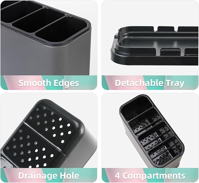 Utensil Holder,Stainless Steel Caddy Counter,Spoon holder,4 Compartments Silverware Caddy,Capacity Flatware Spoon Fork Tool Cutlery Holder(Grey)