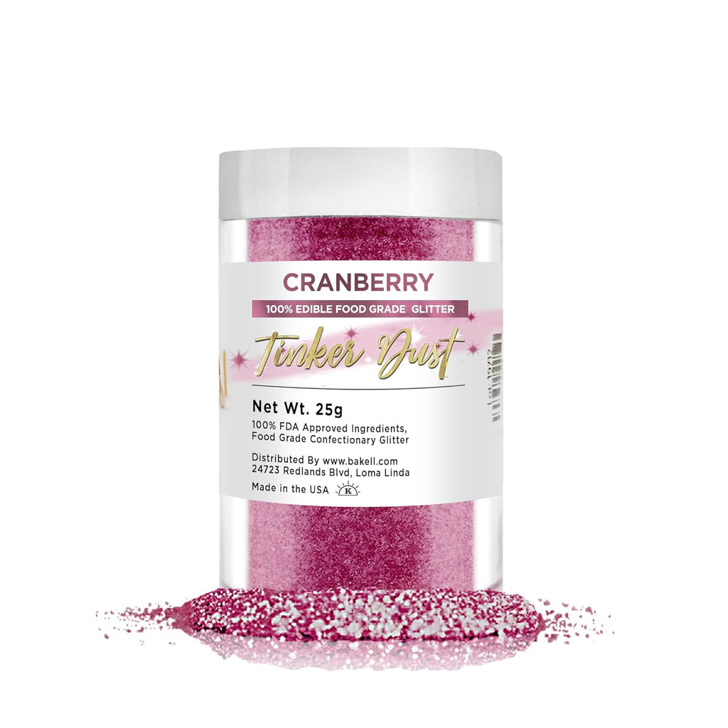 BAKELL Cranberry Edible Glitter, 25 Grams | TINKER DUST Edible Glitter | KOSHER Certified | 100% Edible Glitter | Cakes, Cupcakes, Cake Pops, Drinks, Dessert Vegan Glitter & Dusts (25g, Cranberry)