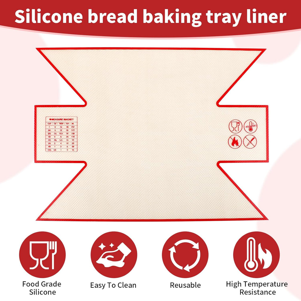 2Pcs Silicone Bread Loaf Pan Liners, Extra Thick Silicone Baking Mat for Dutch Oven, Non-Slip & Easy Clean Reusable Sourdough Bread Baking Supplie - For Bread, Cookies, Pastry (red)