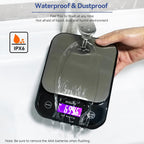 BOMATA Waterproof Kitchen Scale, 0.1g/0.01oz High Precision, 5kg/11lb, Washable, USB Rechargeable, Digital Scale for Food,Cooking, Baking, Weight Loss