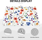 Spring Wildflowers Dish Drying Mats for Kitchen Counter, Watercolor Poppy Cornflower Drying Rack Pad Ultra Absorbent Microfiber Dish Mat for Coffee Countertop Decor 18x24 Inch