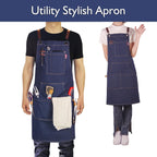 Kitchen Apron, Work Apron, Canvas, Multiple Pockets, Gardening, Painting, BBQ, Artist, Carpenter, Sizes M to XXL, Denim