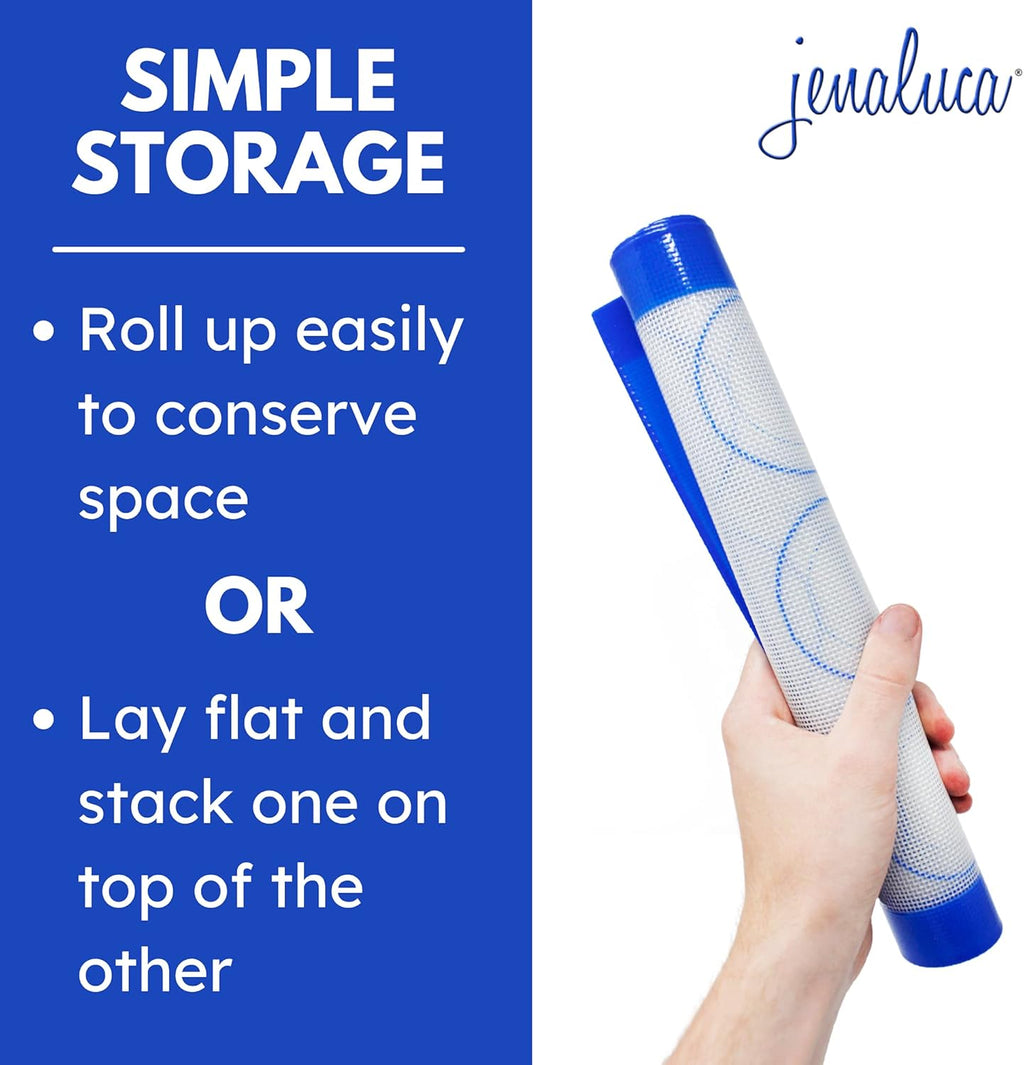 Jenaluca Silicone Baking Mats 2 Pack - Non-Stick Mats with Cookie Measurements Reusable Food Grade Silicone for Cookies, Pastries & Meal Preparation - Non Slip - 16.5 x 11.6