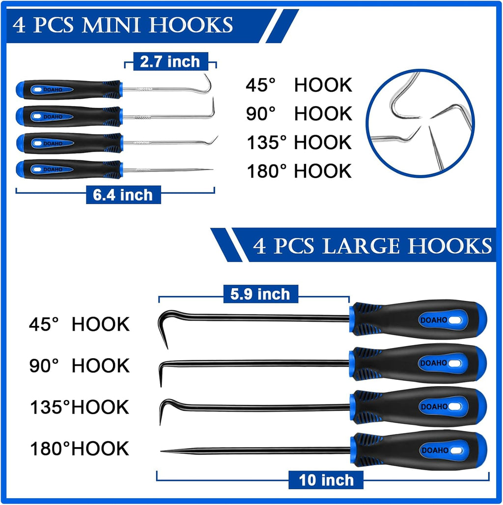 11 Pcs Automotive Hook and Pick Tool Set with Telescoping Magnetic Pickup Gasket Scraper Remover Pry for Mechanic Auto Oil Seal O Ring Repair,Gifts for Husband or Father