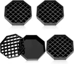Suclain 4 Pcs 4 Inch Coffee Drip Tray Black Plastic Octagon Coffee Countertop Drip Coaster with Honeycomb Grid for Drink Tea Wine Beverage Dispenser