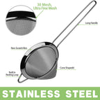 2 Pack Stainless Steel Small Food Strainer, Fine Mesh Sieve with Long Handle, Cocktail Strainer For Cocktails, Tea Herbs, Coffee & Drinks, Rust Proof & Great as Tea Strainer, 3.5inch
