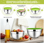 TeamFar Mixing Bowls, 4.5/3/1.5/1/0.7 QT, Stainless Steel Metal Nesting Salad Bowl with Lid Set of 5, Ideal for Prepping Serving, Healthy & Sturdy, Airtight Lid & Easy Clean, Multi-Color