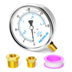 MEANLIN MEASURE 0~30Psi Stainless Steel 1/4" NPT 4" FACE DIAL Liquid Filled Pressure Gauge WOG Water Oil Air Lower Mount, with 1/2" NPT and 3/8" NPT Hex Bushing