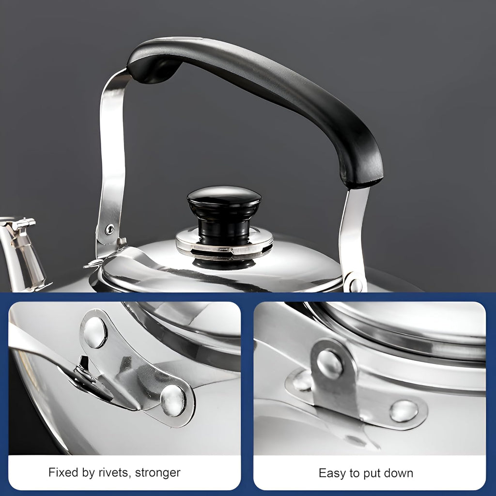 Chandler 5 Liter Tea Pots, Vintage Tea Kettle - 0.4mm Stainless Steel Pot - Hard to Dent | Ergonomic Handle with a Cool Grip | Portable Tea Kettle For Camping (Silver Color)